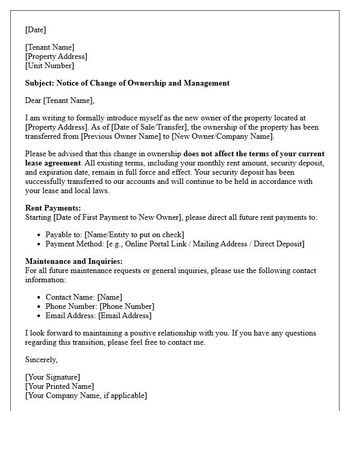 Letter of Introduction and Lease Continuation From New Landlord