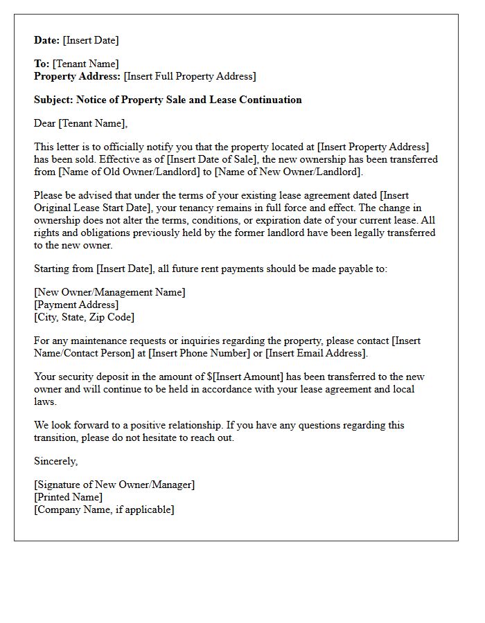 Official Letter of Lease Term Continuation Following Property Sale