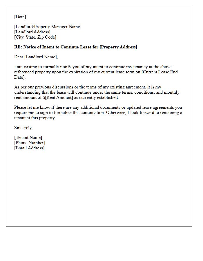 Tenant Notice Letter for Continuation of Existing Lease Terms