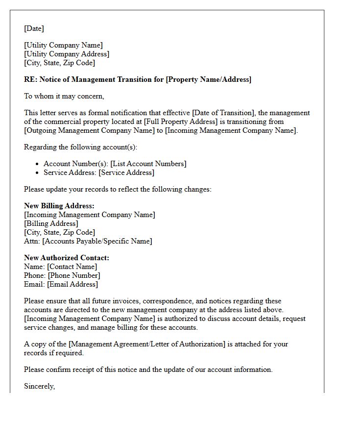 Commercial Property Utility Provider Management Transition Letter