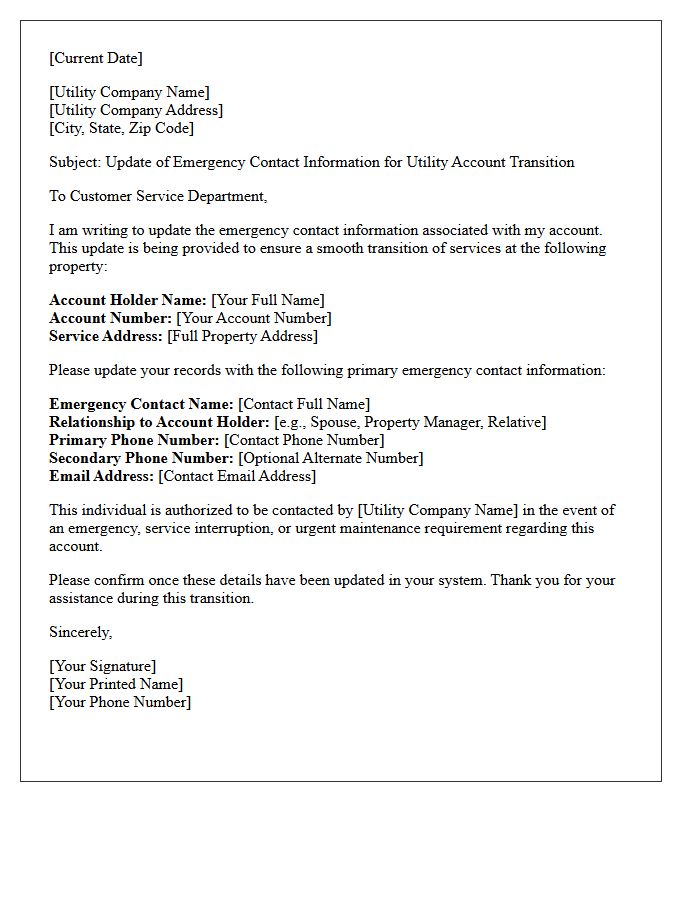 Emergency Contact Update Utility Provider Transition Letter
