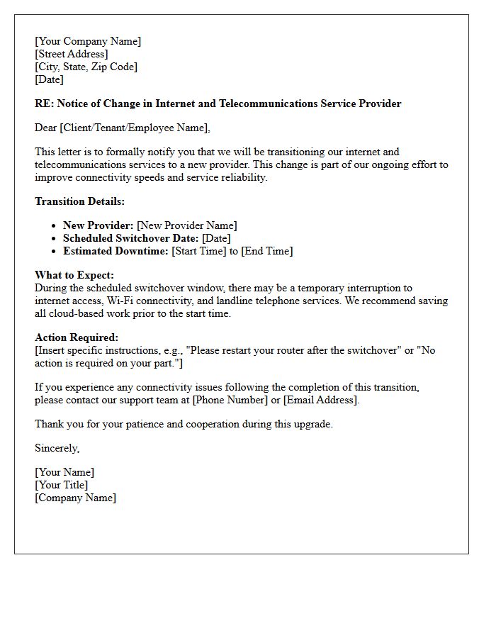 Internet and Telecommunications Provider Transition Notice Letter
