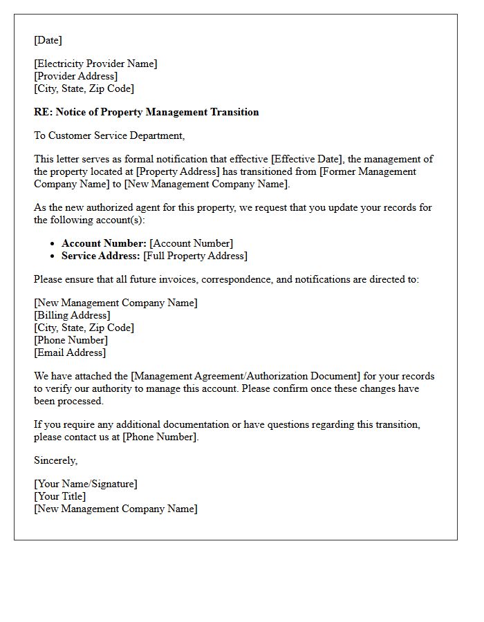 Notice of Property Management Transition to Electricity Provider Letter