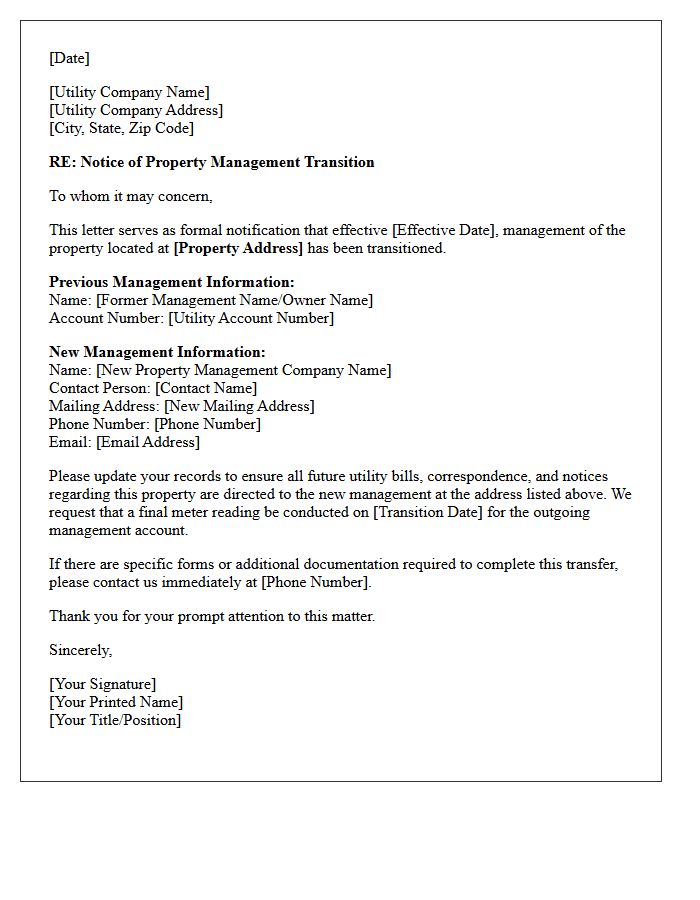 Notice of Property Management Transition to Local Municipal Utility Letter