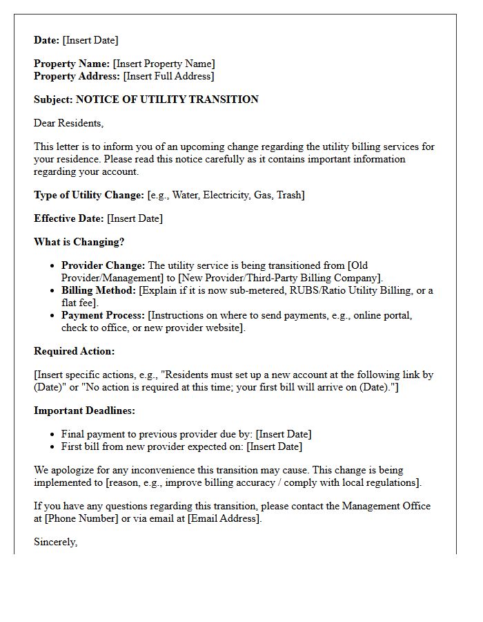 Residential Multi-Family Utility Transition Notice Letter