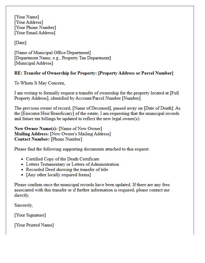 Estate Inherited Property Municipal Transfer of Ownership Letter