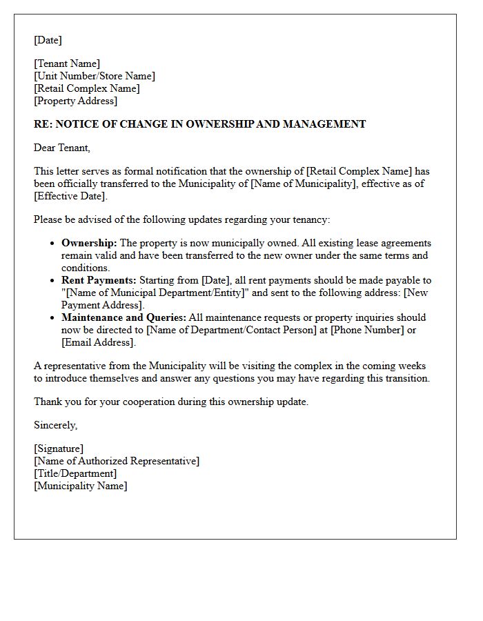 Letter of Notice for Retail Complex Municipal Ownership Update