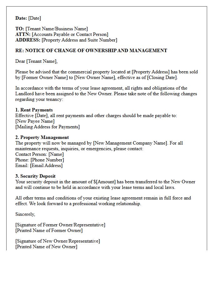Letter of Notification for Commercial Property Ownership Transfer