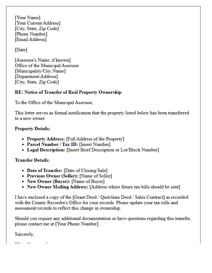 Municipal Assessor Notification Letter for Property Transfer