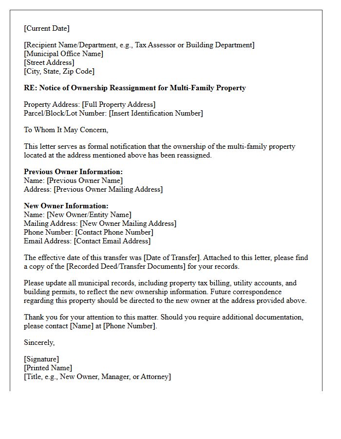 Municipal Letter for Multi-Family Property Ownership Reassignment