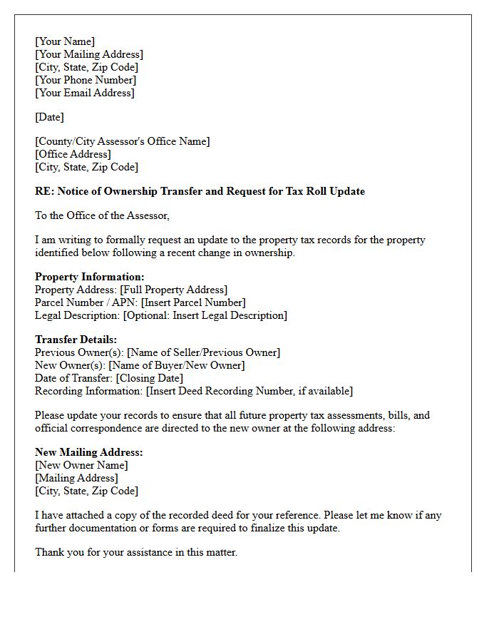 Property Tax Roll Update and Ownership Transfer Letter