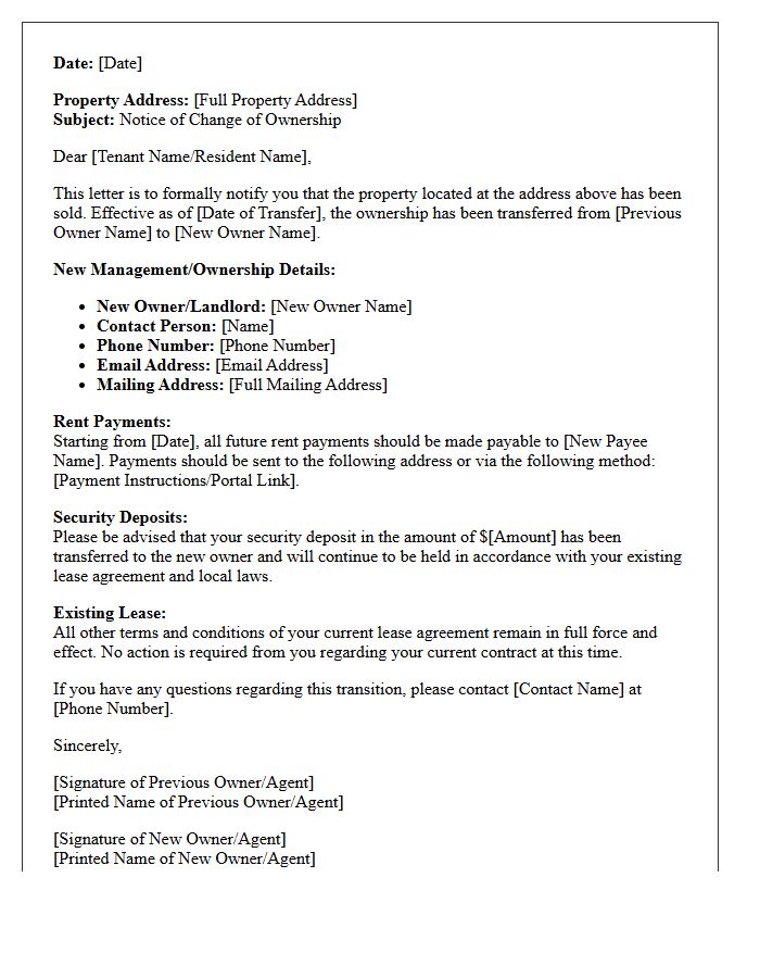 Residential Real Estate Ownership Transfer Notification Letter