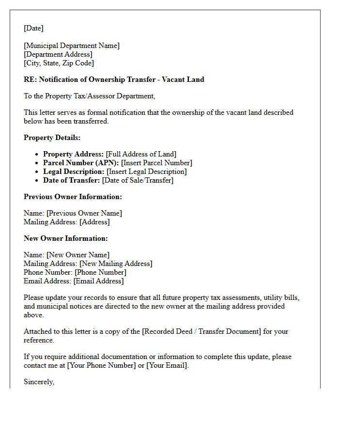 Vacant Land Municipal Ownership Transfer Notification Letter