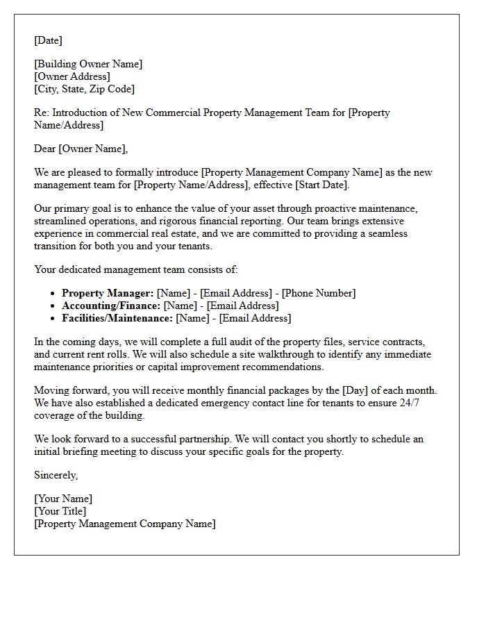 Building Owner Update Letter Introducing the New Commercial Property Management Team