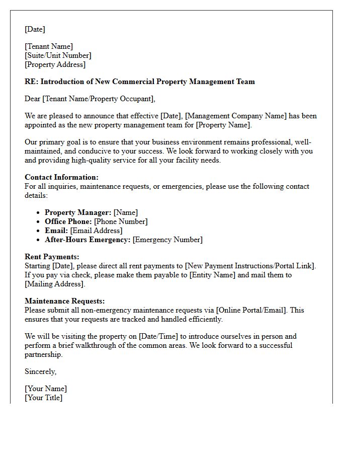 Introduction Letter Regarding Your New Commercial Property Management Team