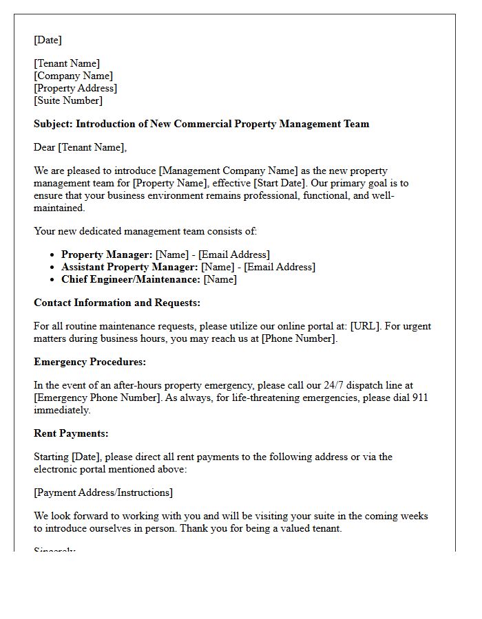 Letter of Introduction for Your New Commercial Property Management Team