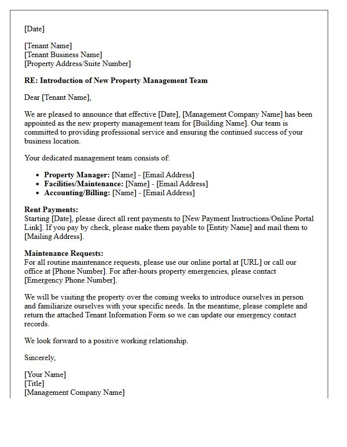 New Commercial Property Management Team Welcome Letter