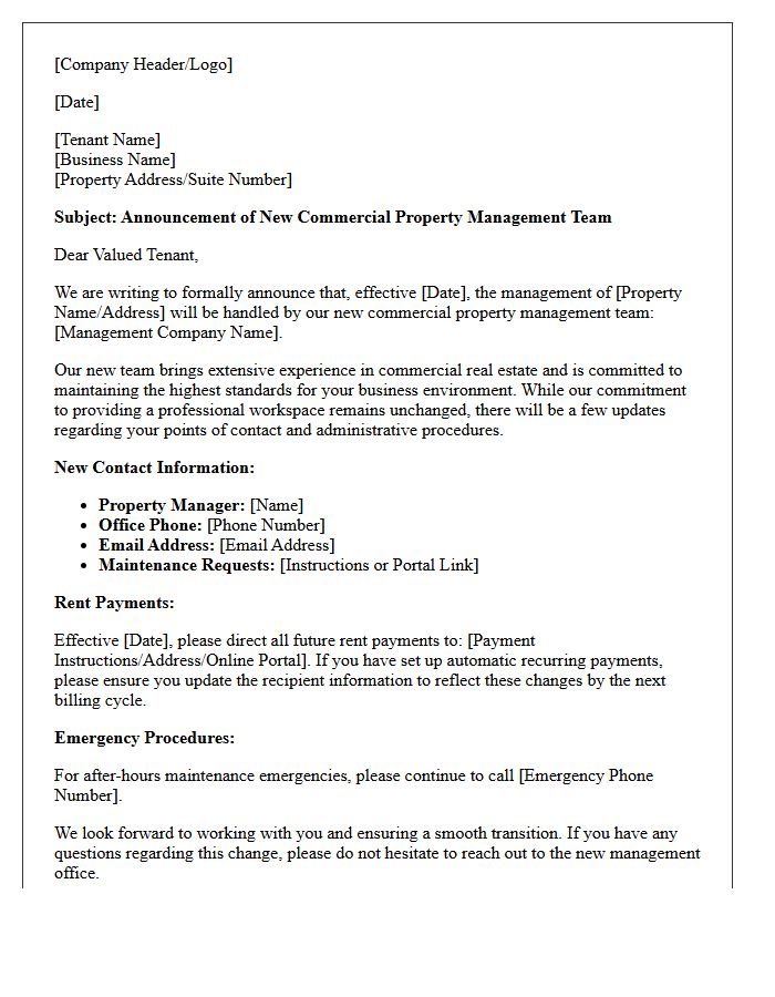 Official Letter Announcing Our New Commercial Property Management Team