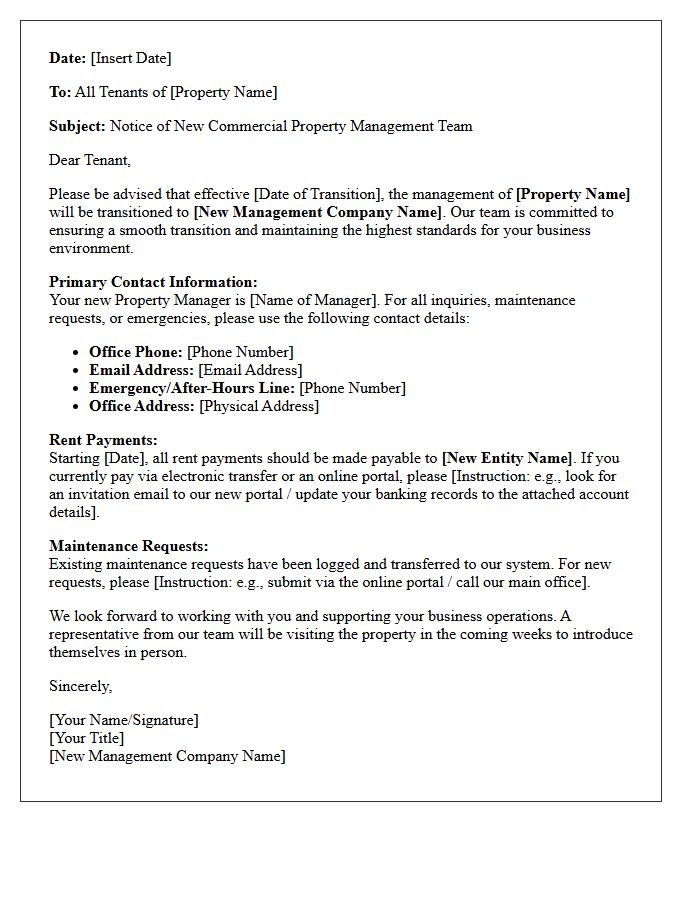 Property Transition Letter Announcing Your New Commercial Property Management Team