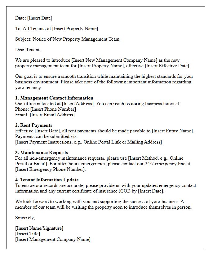 Tenant Introduction Letter for the New Commercial Property Management Team