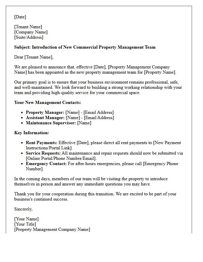Welcome Letter Introducing the New Commercial Property Management Team