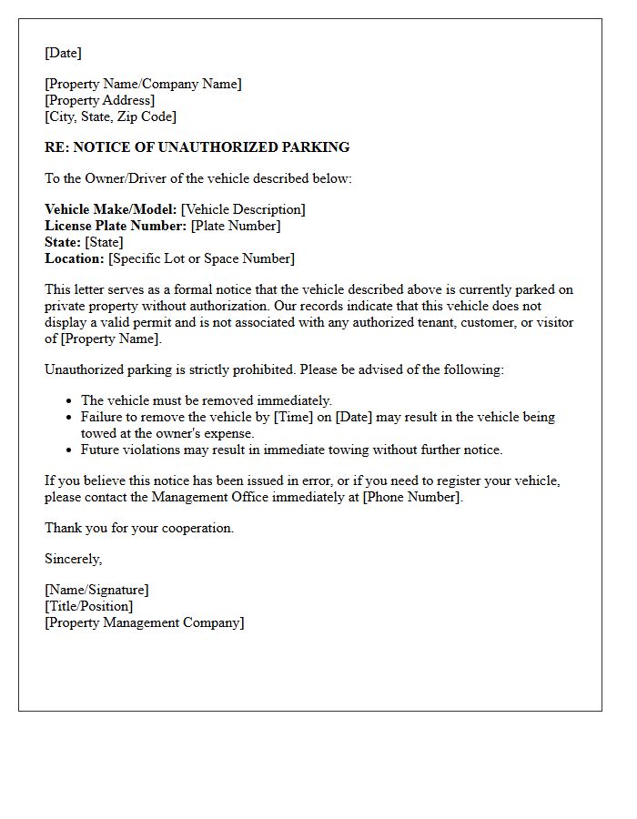 Commercial Property Unauthorized Parking Letter