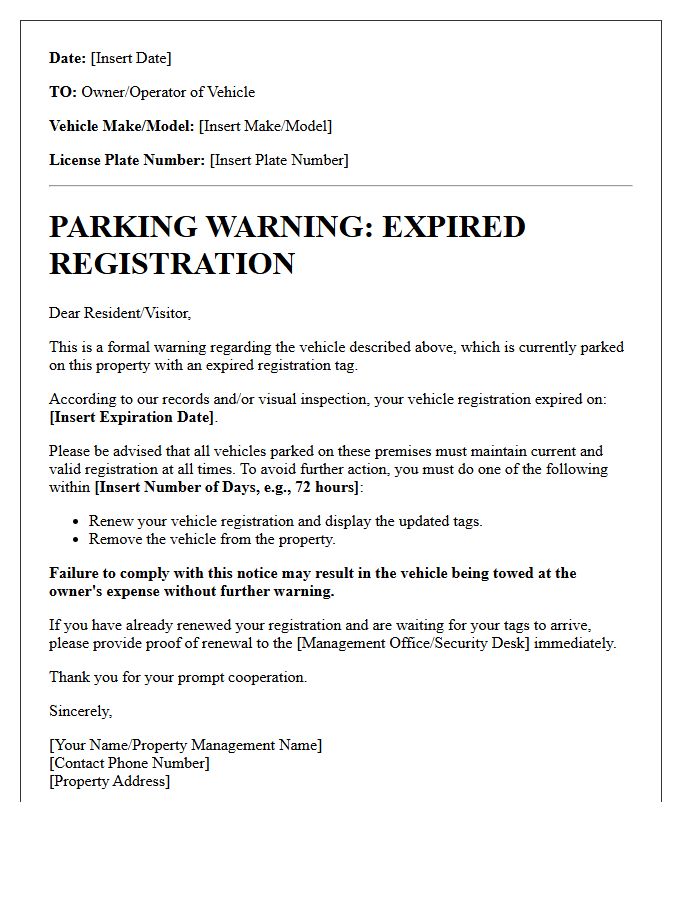 Expired Registration Parking Warning Letter