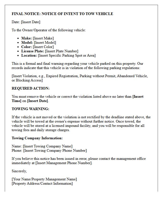 Final Notice and Towing Warning Letter
