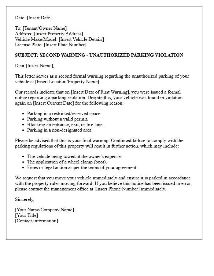 Second Warning Letter for Unauthorized Parking
