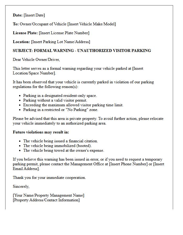 Unauthorized Visitor Parking Warning Letter