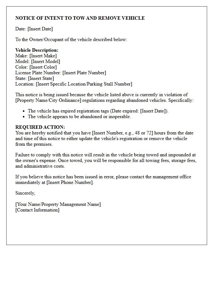 Expired Tags Abandoned Vehicle Removal Letter