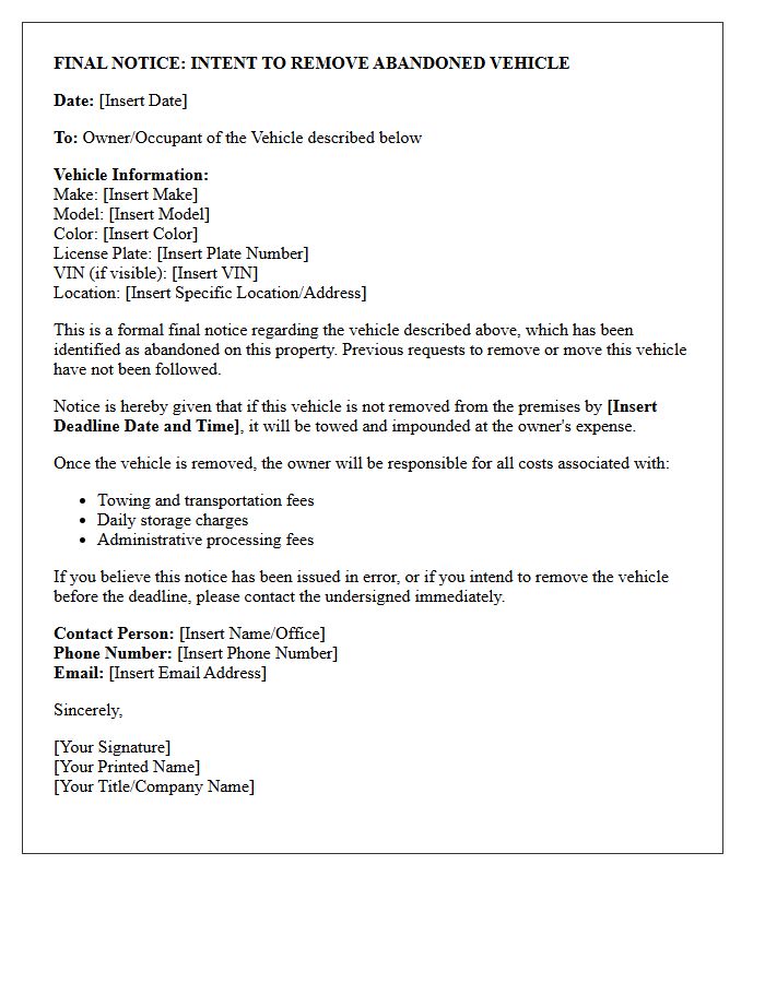 Final Notice Abandoned Vehicle Removal Letter