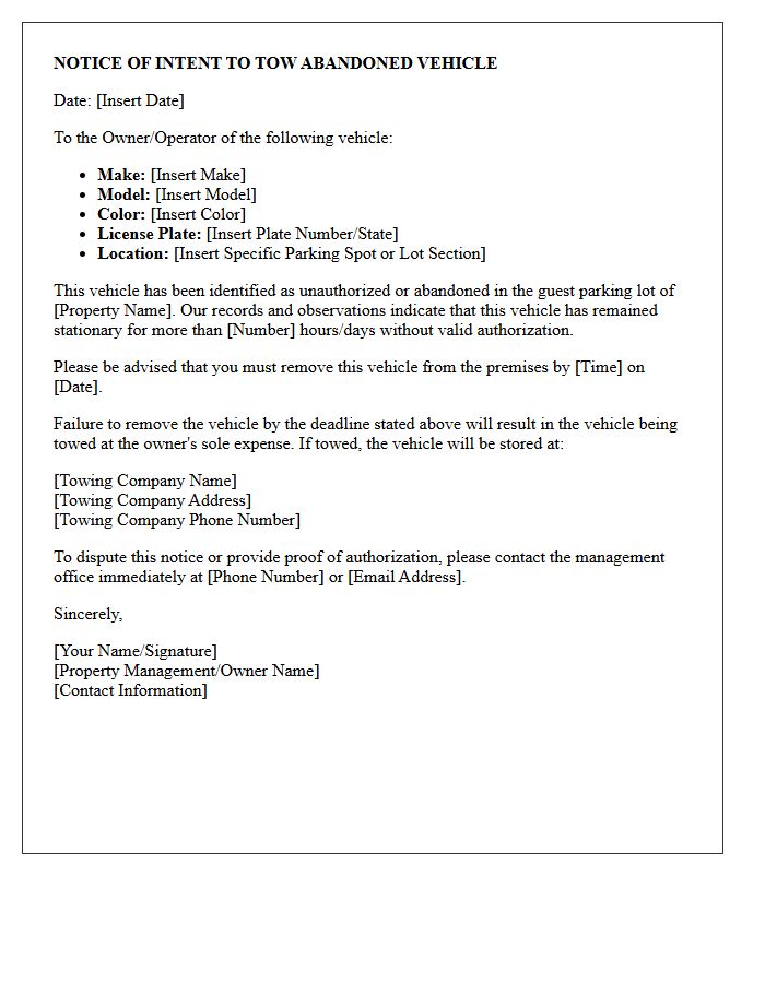 Guest Lot Abandoned Vehicle Removal Letter