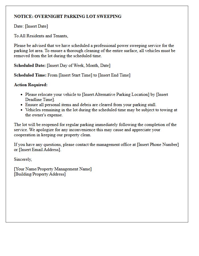 Overnight Parking Lot Sweeping Notice Letter