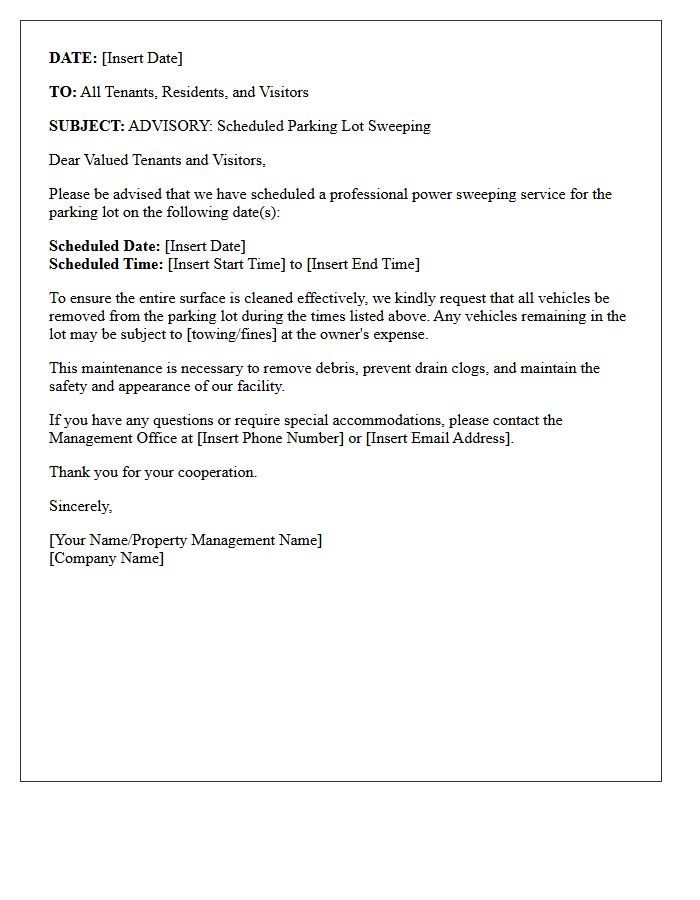 Parking Lot Sweeping Advisory Letter