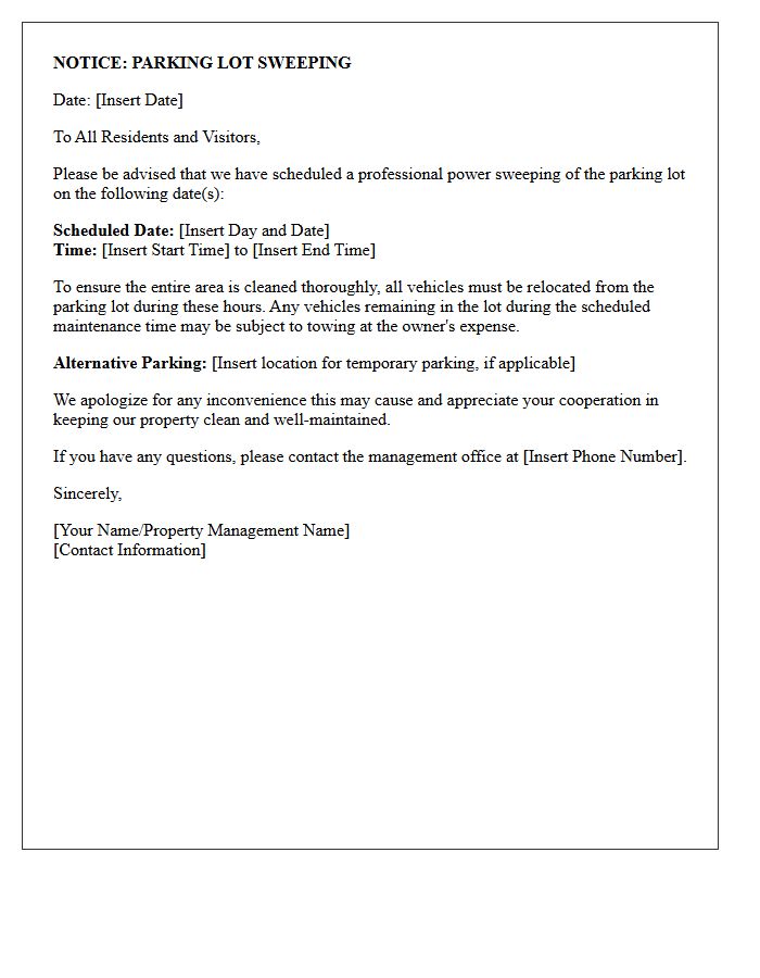 Vehicle Relocation for Parking Lot Sweeping Letter
