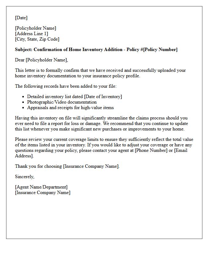 Letter Confirming the Addition of Your Home Inventory to Your Policy Profile