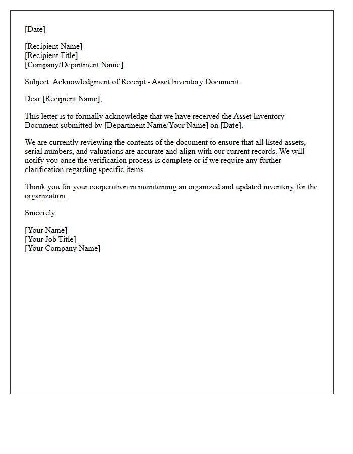 Letter Recognizing the Receipt of Your Asset Inventory Document