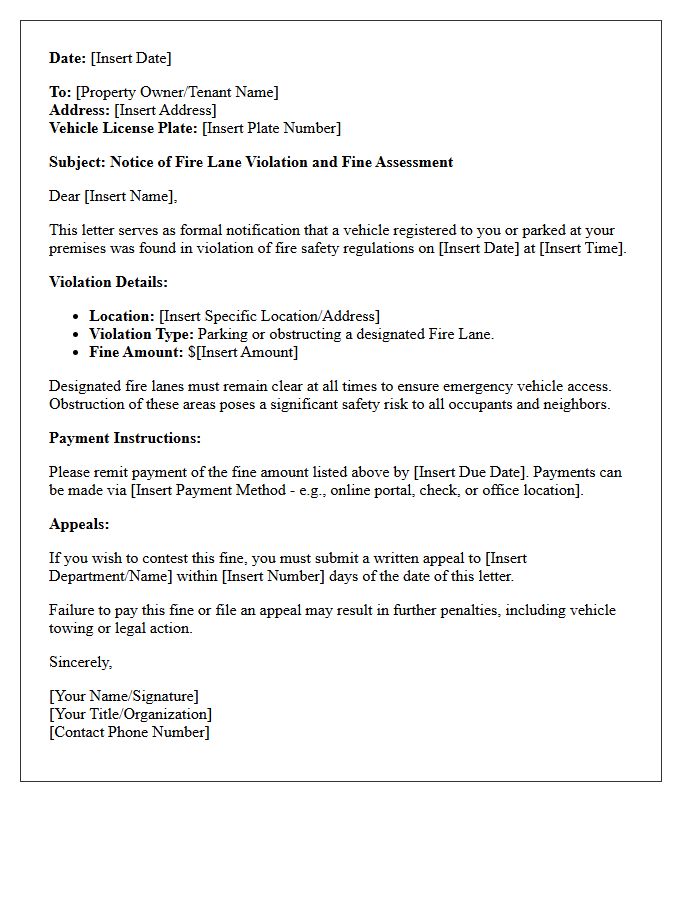 Fire Lane Violation Fine Assessment Letter