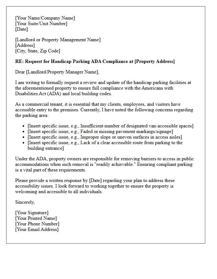 Commercial Tenant Letter For Handicap Parking Compliance