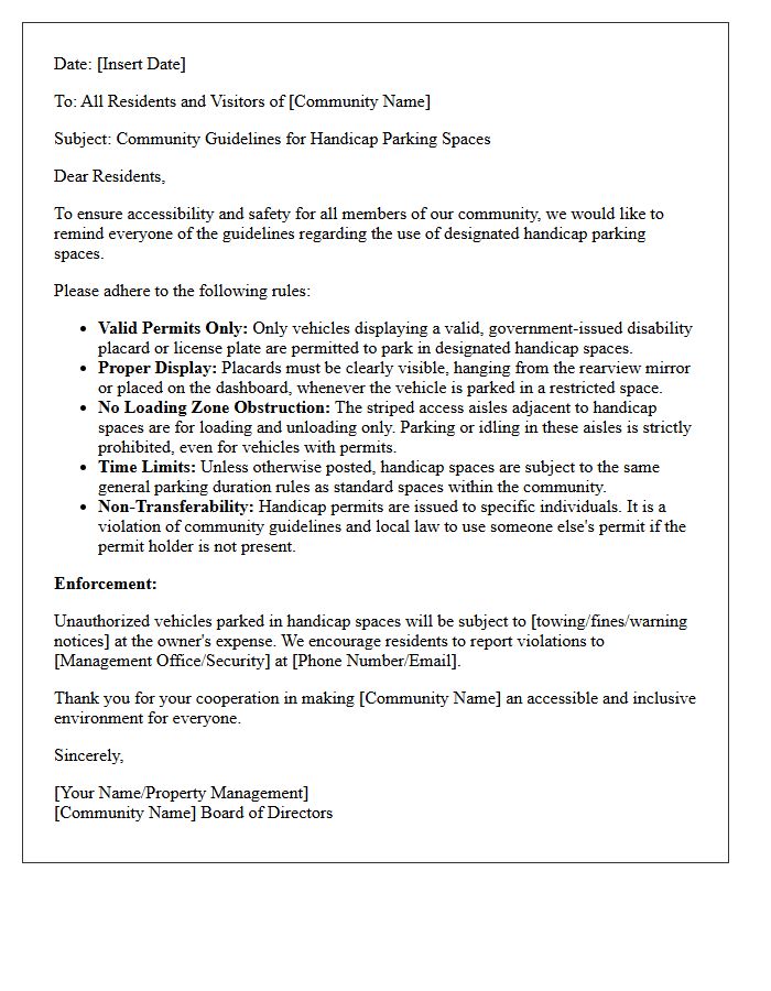 Community Guidelines Letter For Handicap Parking Spaces