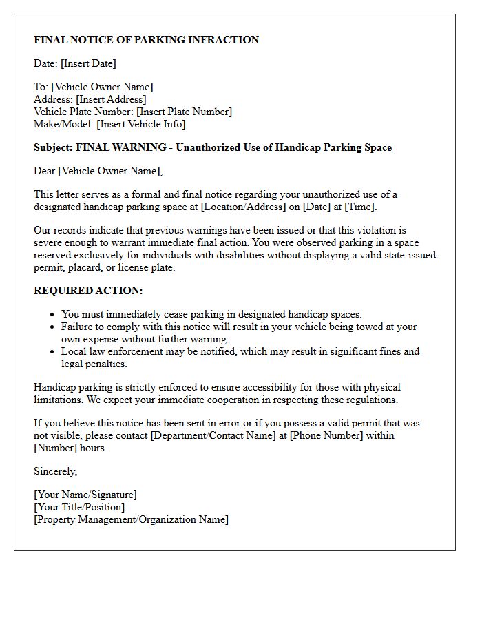 Final Notice Letter For Handicap Parking Space Infraction