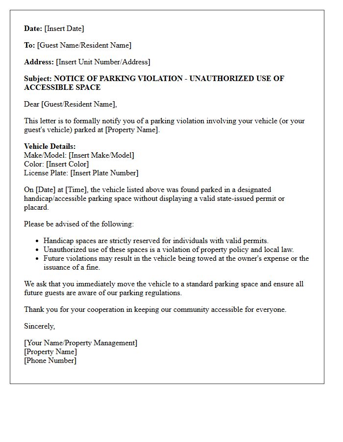 Guest Violation Letter For Unauthorized Handicap Parking