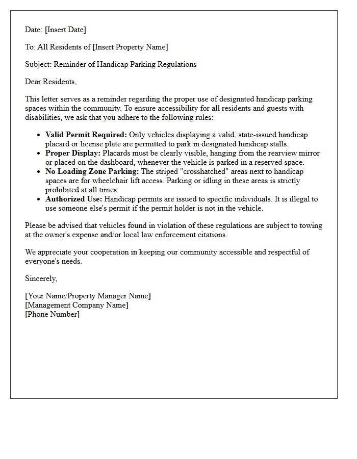 Property Management Letter For Handicap Parking Rules Reminder