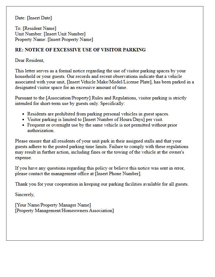Excessive Use Of Visitor Parking Privileges Letter