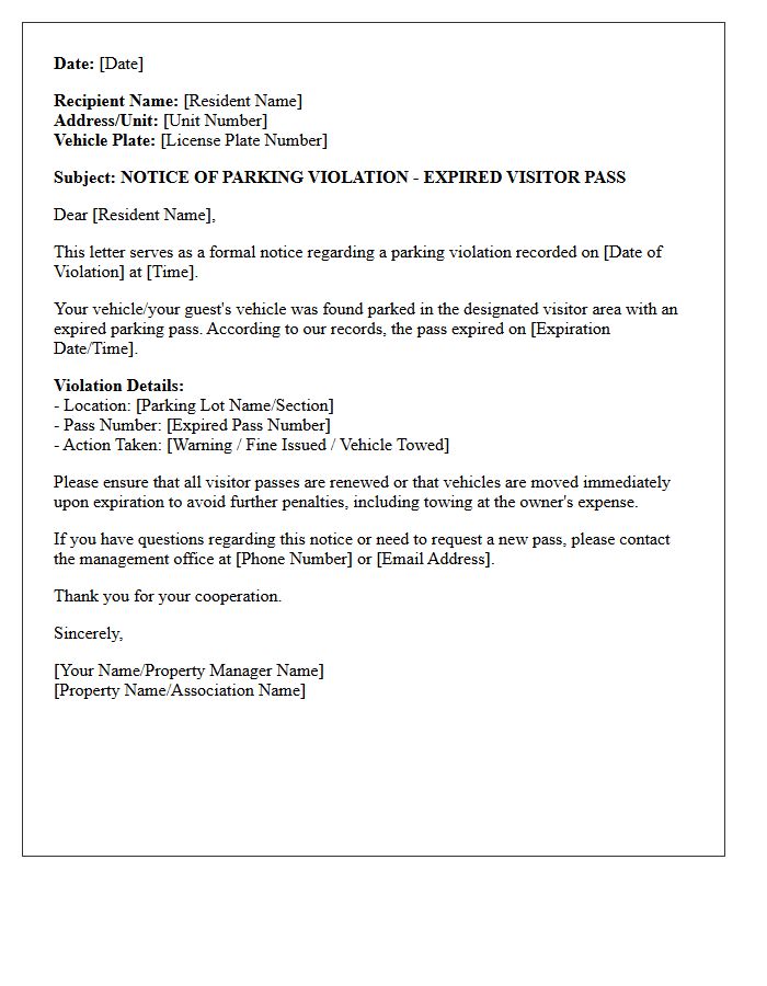 Expired Visitor Parking Pass Violation Letter