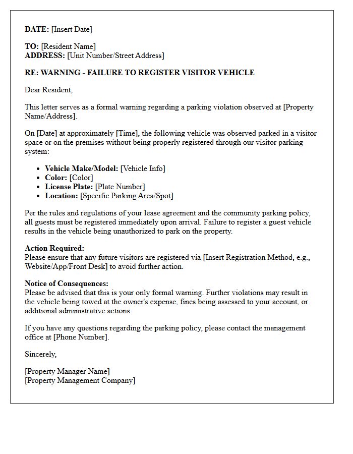 Failure To Register Visitor Vehicle Warning Letter