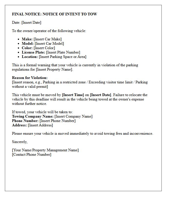 Final Warning Before Towing Visitor Vehicle Letter