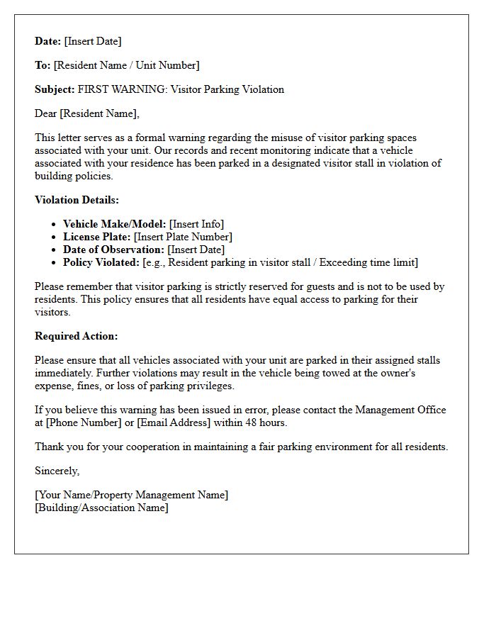 First Warning For Visitor Parking Abuse Letter