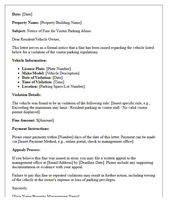 Notice Of Fine For Visitor Parking Abuse Letter